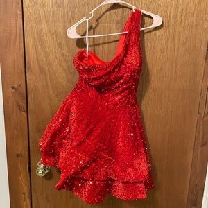 Stunning Red Sequin One-Shoulder Dress